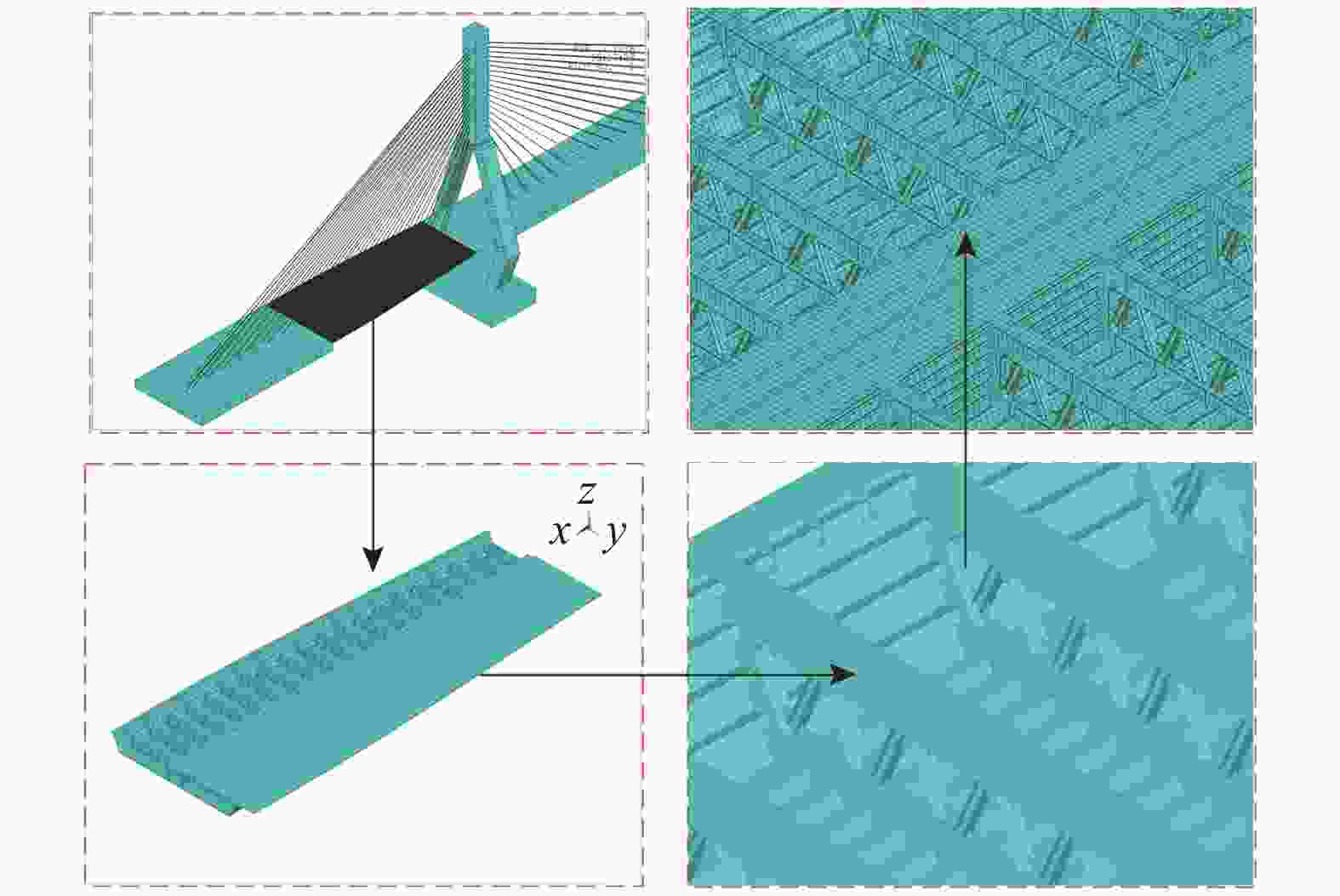 图                   斜拉桥主梁变宽段有限元